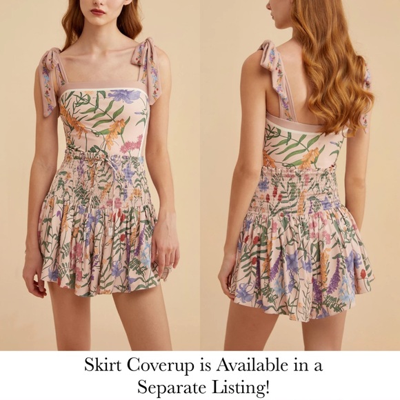 Retro Pink and White Floral Reversible Swimsuit with Shoulder Ties - Picture 11 of 16